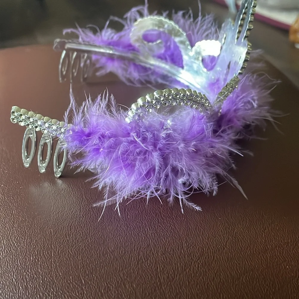 Princess Tiara Silver with purple feathers - One Size Fits Most Child